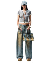 Distressed Printed Denim Tote Bag - CHINASQUAD
