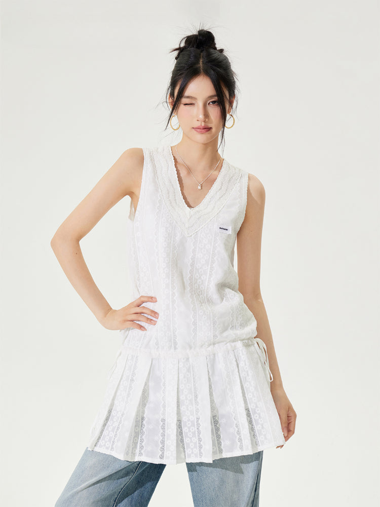 V-neck Tie-up Sleeveless Dress - CHINASQUAD