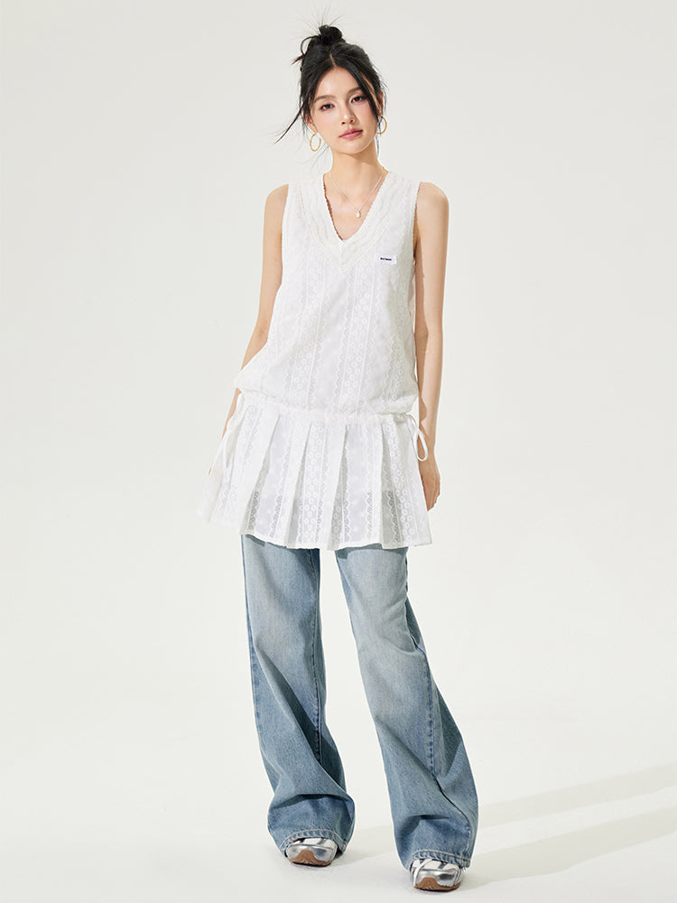 V-neck Tie-up Sleeveless Dress - CHINASQUAD