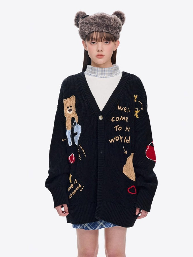 Graffiti Knit V-Neck Cardigan