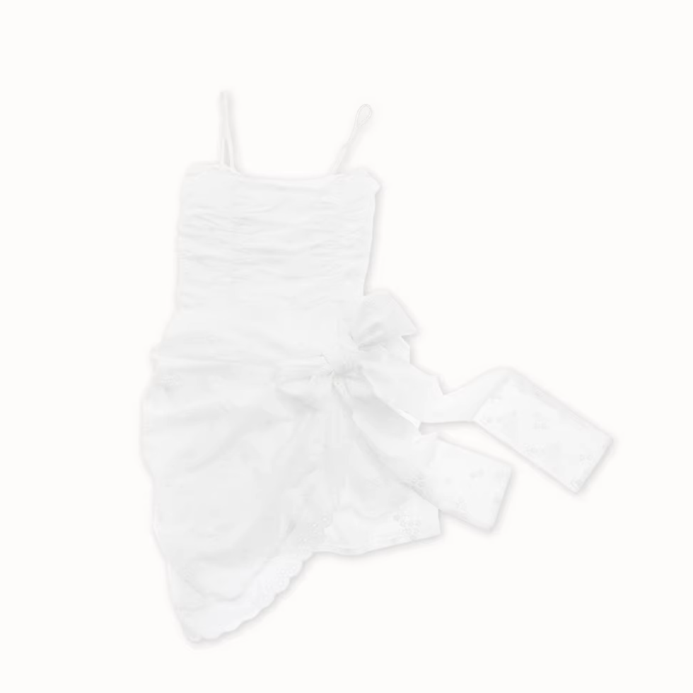 Cotton Embroidered Waist-Tie Dress