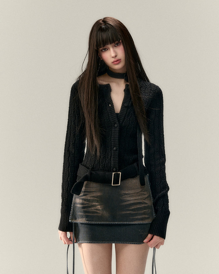 VIA PITTI Belted Hollow Out Knit Sweater – view 8