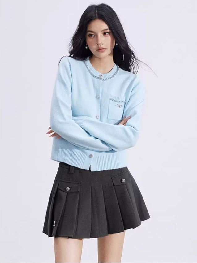 Shimmer-Thread Tweed-Inspired Knit Sweater