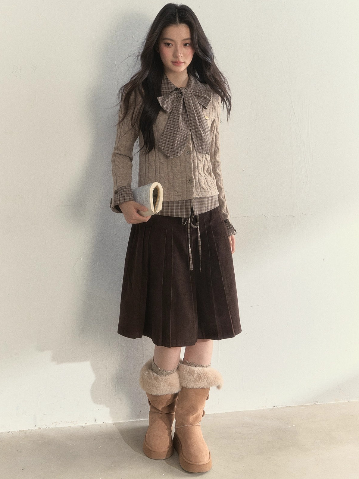 Charm Hazelnut Corduroy Pleated Skirt