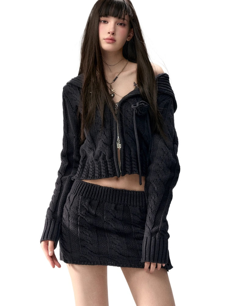 Cable-Knit Cardigan Sweater - CHINASQUAD