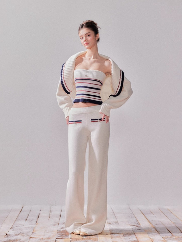 London Stroll Striped Knit Cardigan & Pants Set