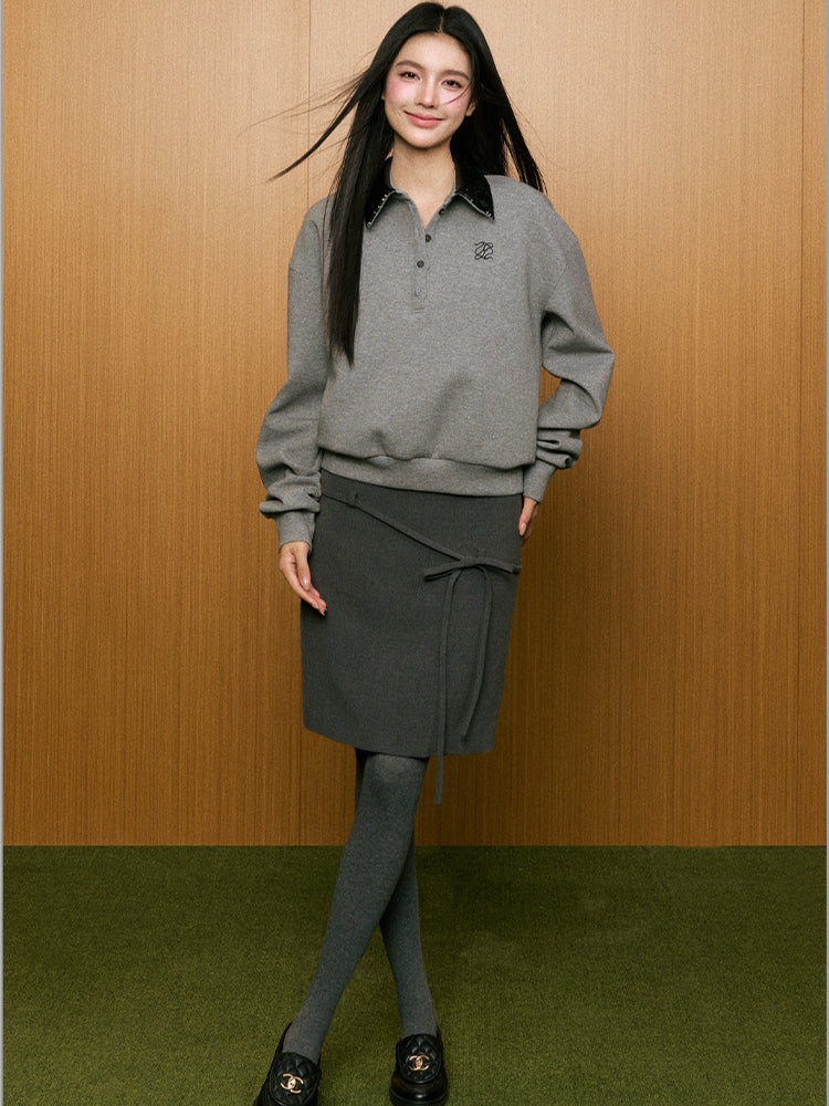 Sequin Collar Polo Sweatshirt - CHINASQUAD