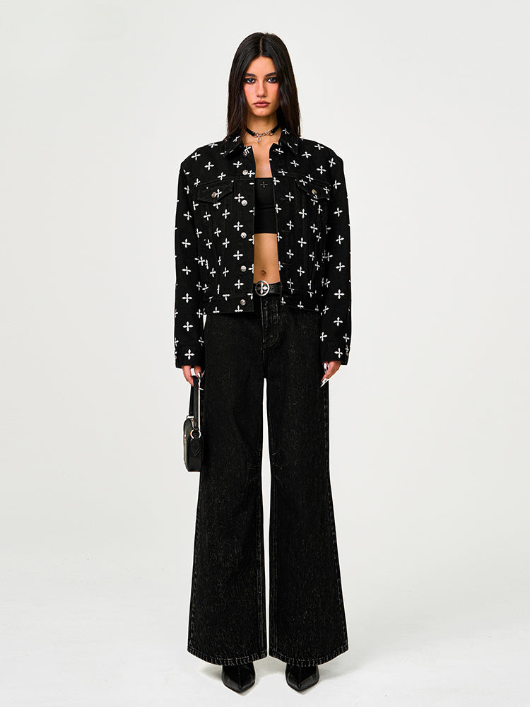 Black Garden Printed Denim Jacket - CHINASQUAD