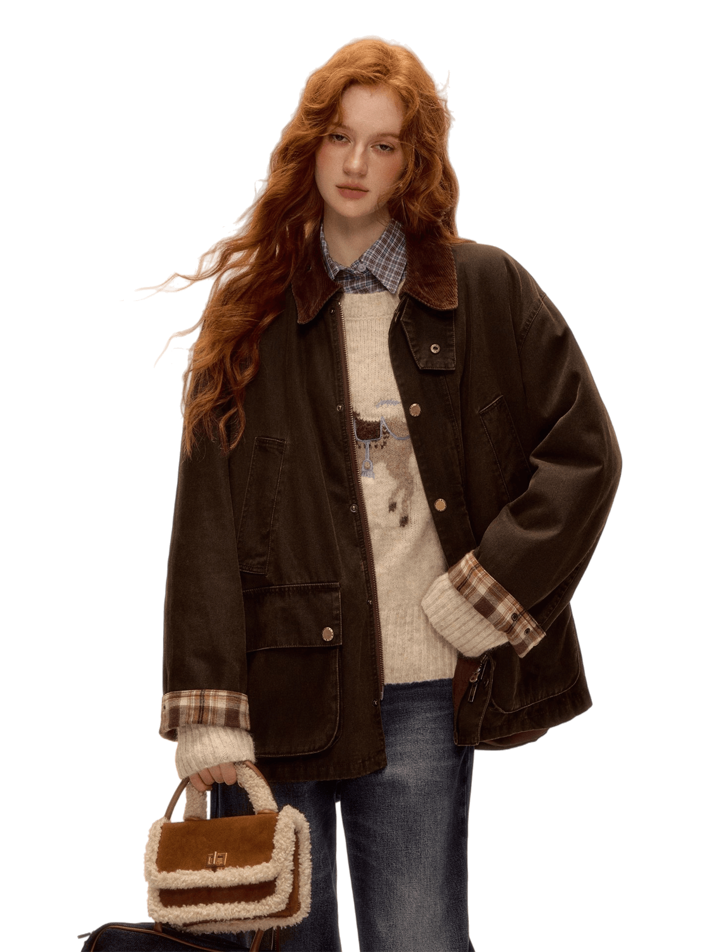 Plaid Corduroy Padded Workwear Jacket