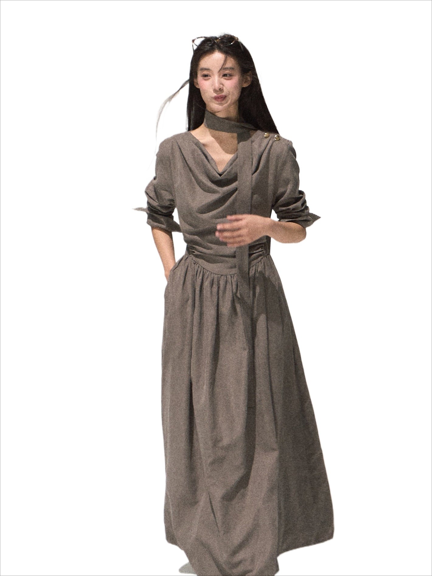 Tie-Detail Soft-Touch Long Dress