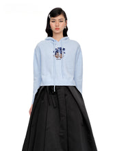 Blue & Pink Floral Embroidery Hooded Knit Sweatshirt - CHINASQUAD
