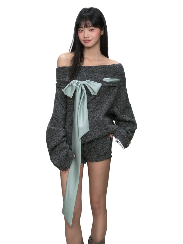 One-Shoulder Bow Tie Knitted Top - CHINASQUAD