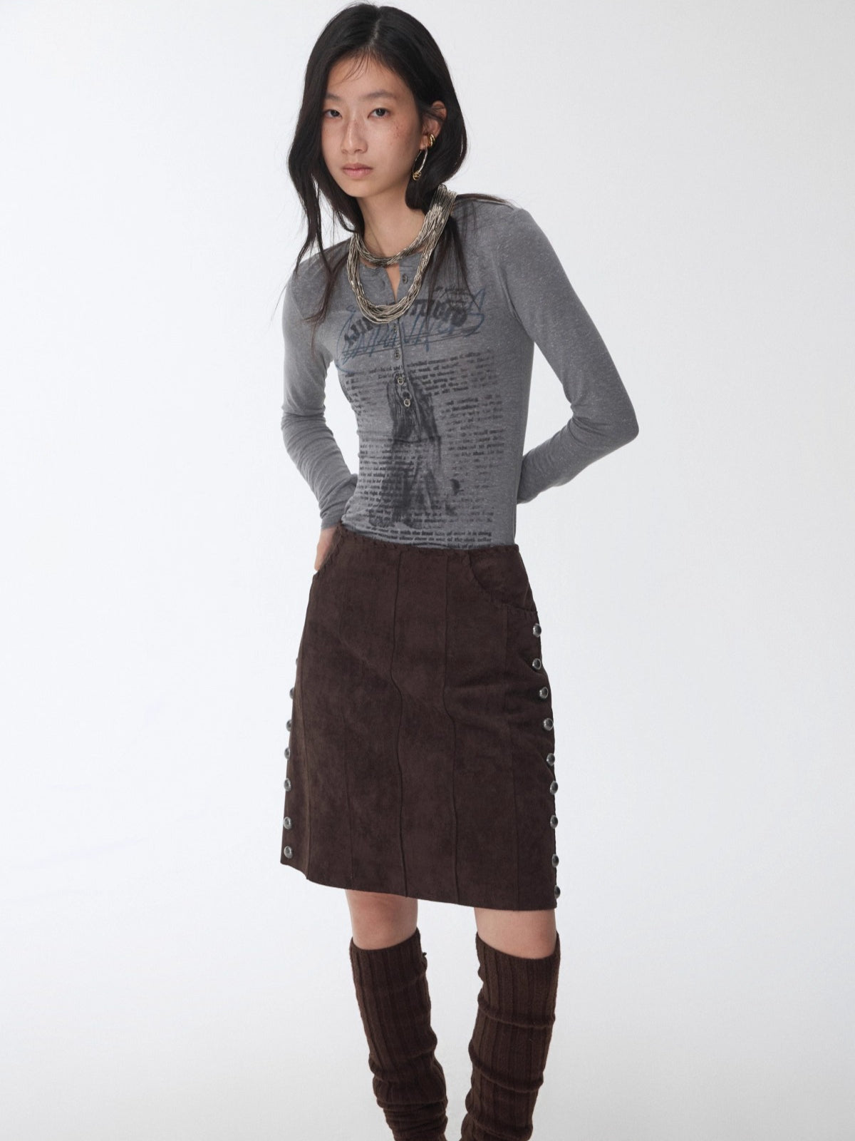 Henley Animal-Print Knitted Long Sleeves T-Shirt - CHINASQUAD