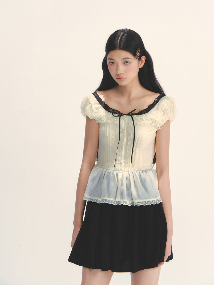 Tuck Pleat Color Blocked Tea- Length Dress - CHINASQUAD