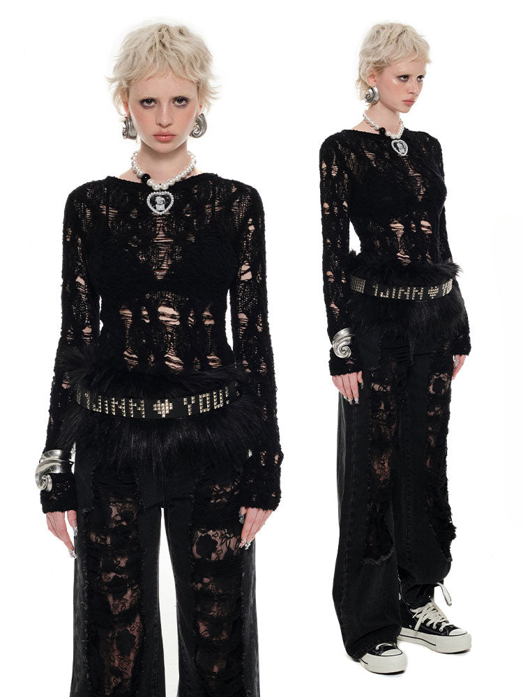 Hollow-out Sheer Knitted Top - CHINASQUAD