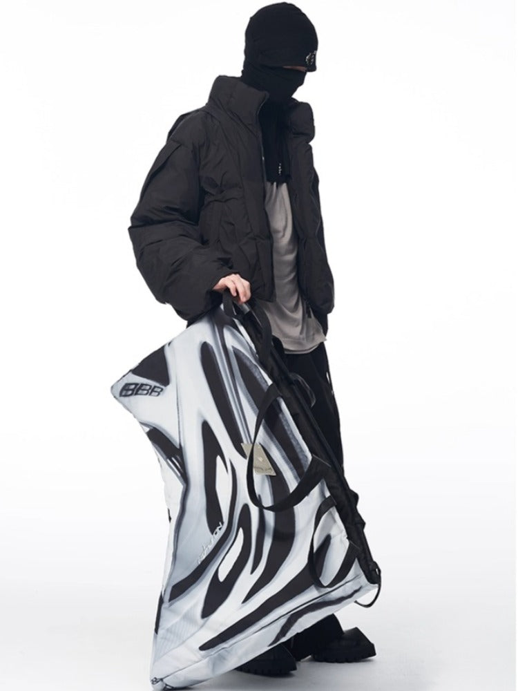 B7 Pleated Logo Printed Cropped Puffer Jacket - CHINASQUAD