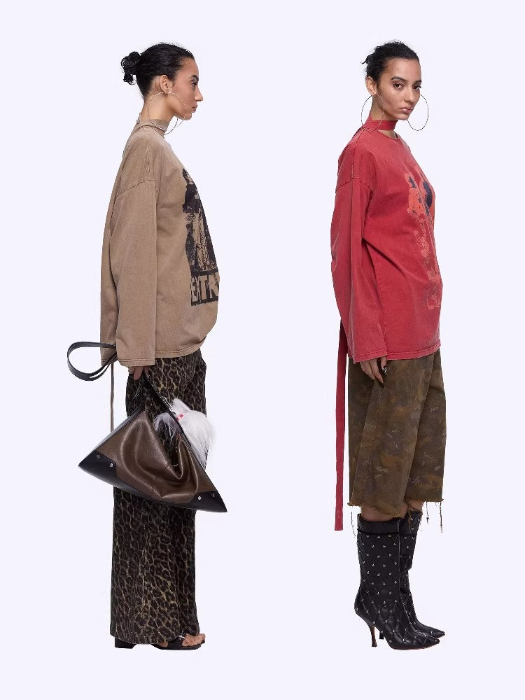 Washed Portrait Print Long Sleeve T-Shirt