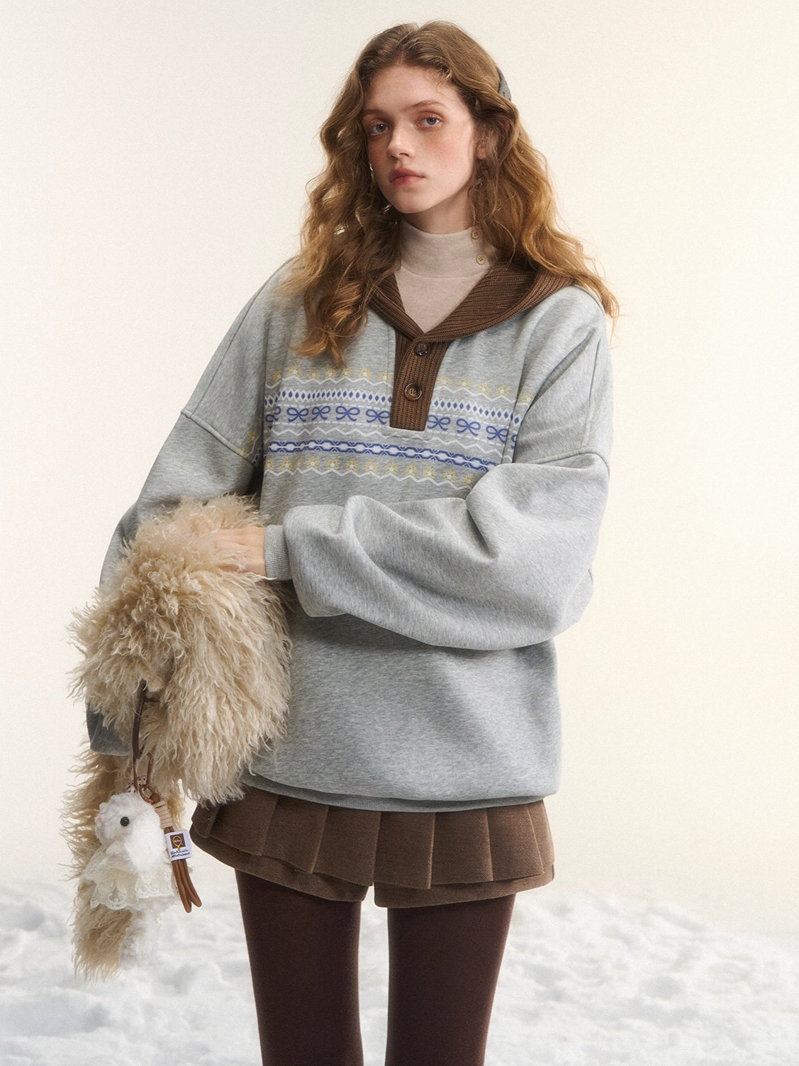 Contrast Patchwork Hooded Fleece Sweatshirt