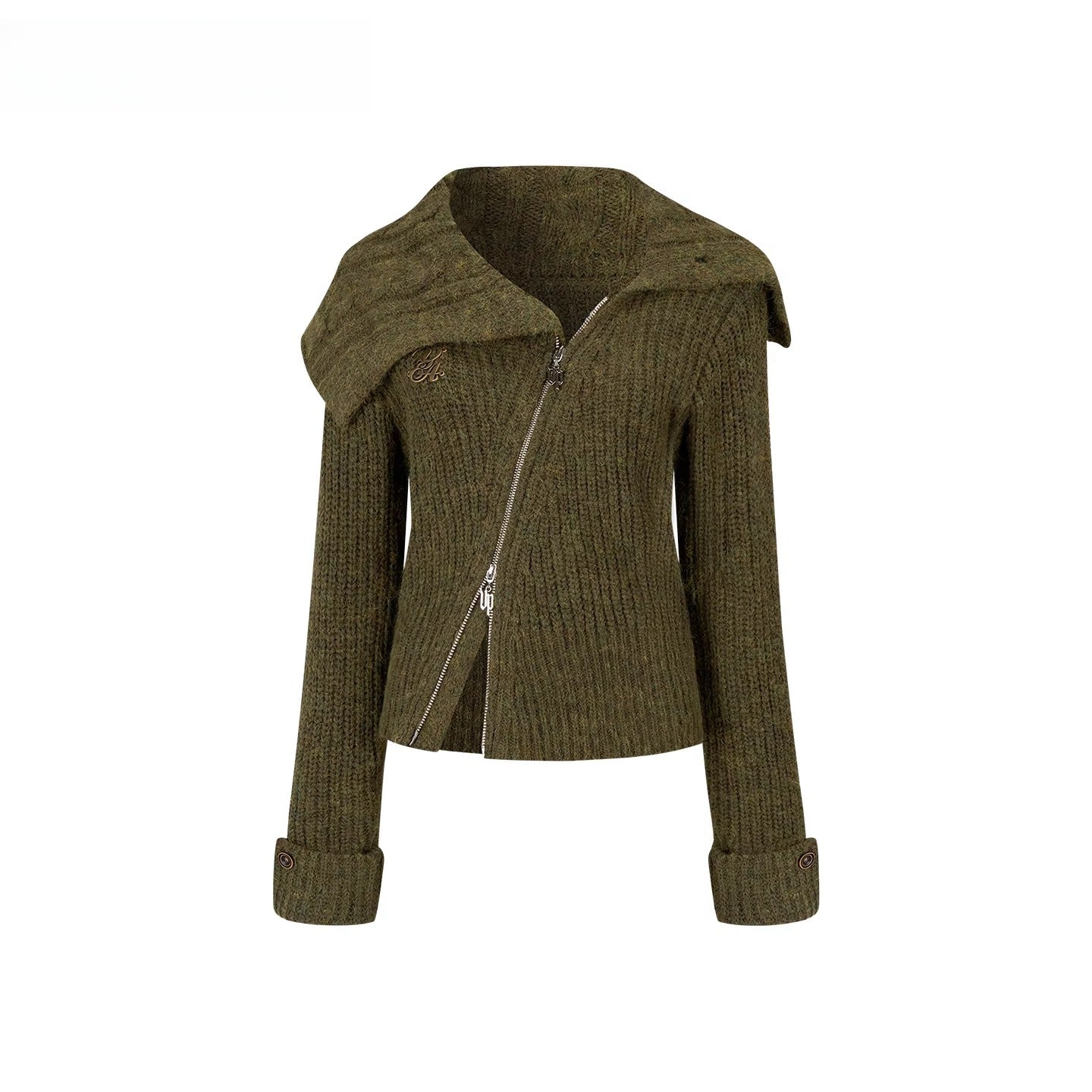 Oversized Lapel Asymmetrical Zip Knit Cardigan - CHINASQUAD