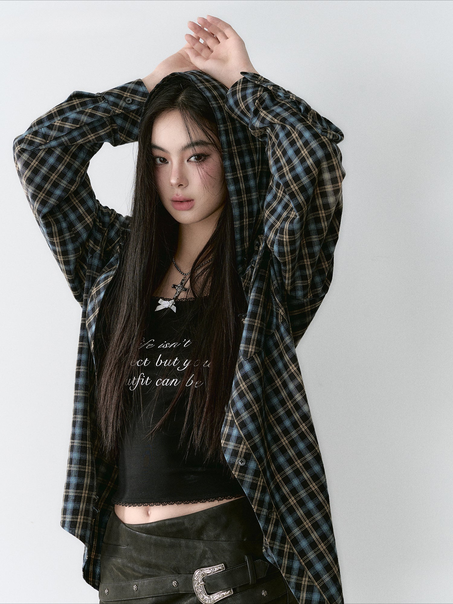 Washed Vintage Plaid Hooded Shirt - CHINASQUAD