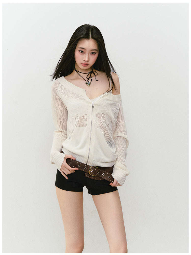 Knitted Floral Convertible Hollow-out Coat - CHINASQUAD