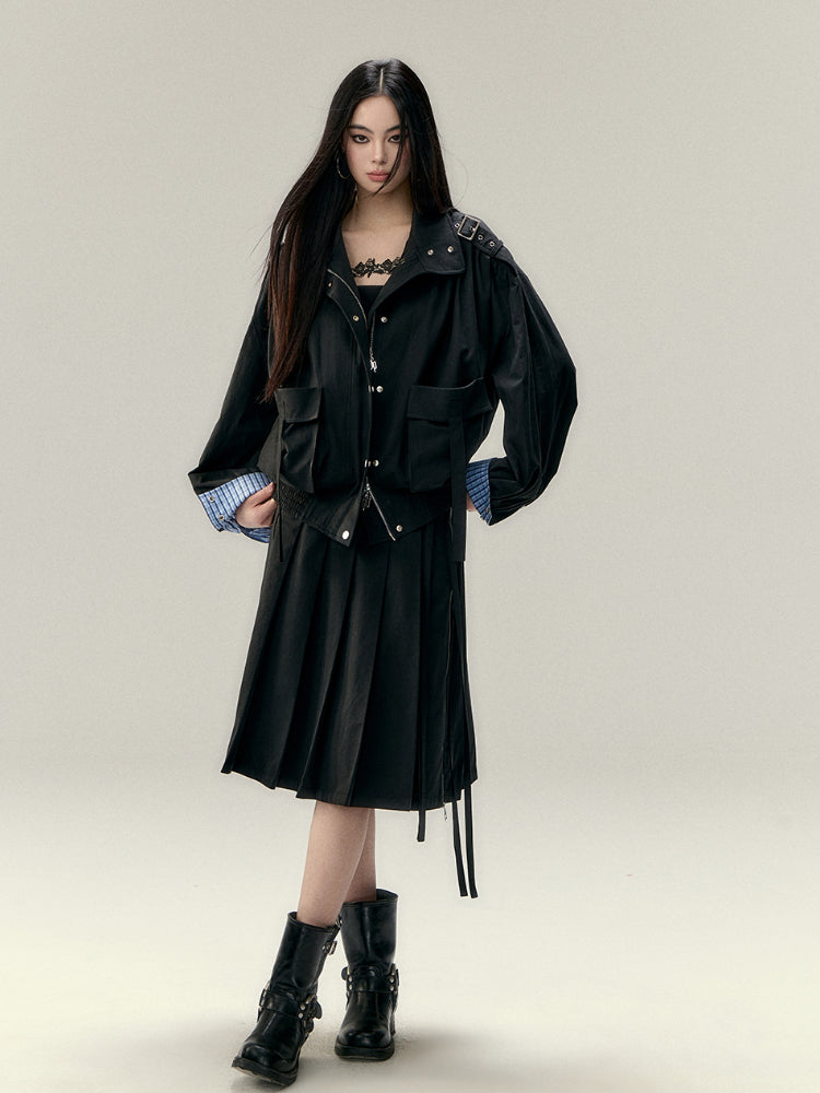 Plaid Patchwork Oversized Large Pockets Jacket - CHINASQUAD