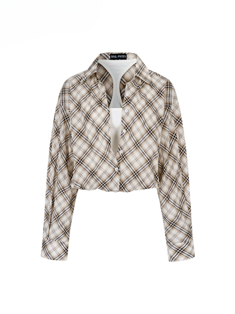Two-piece Look Checked Long-sleeve Shirt - CHINASQUAD