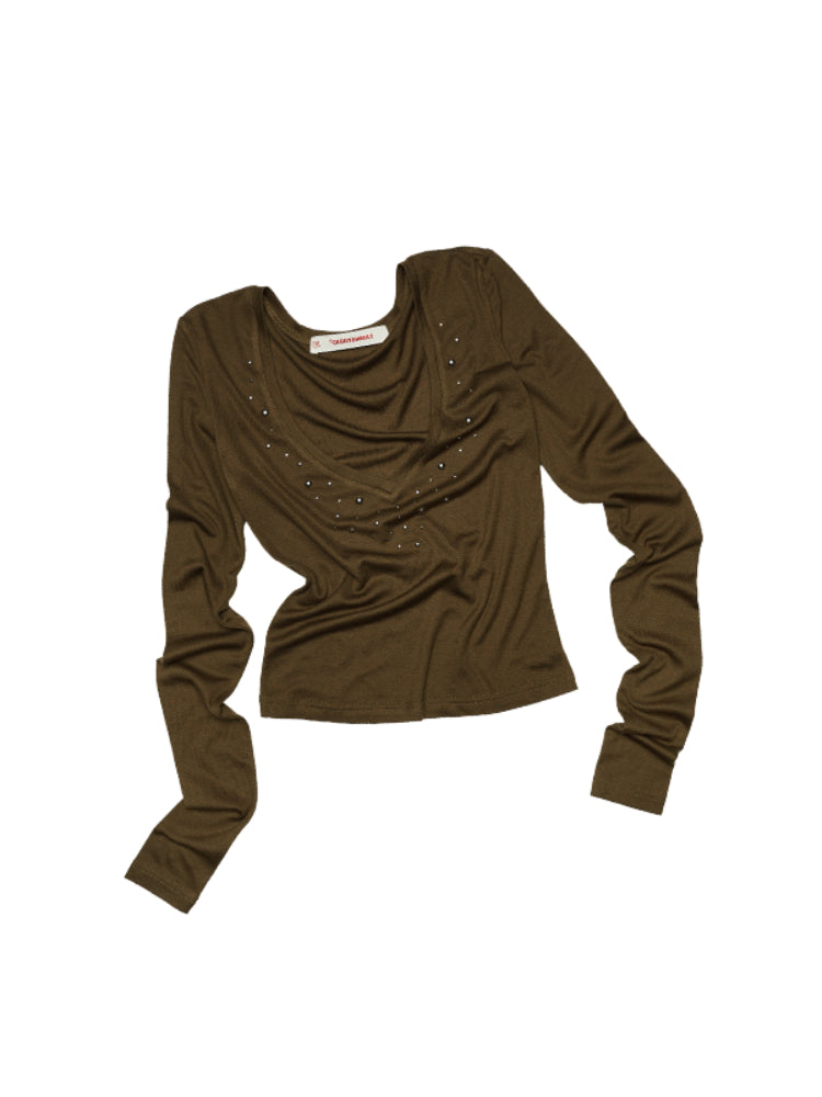 Deep V-Neck Studded Rhinestone Top - CHINASQUAD