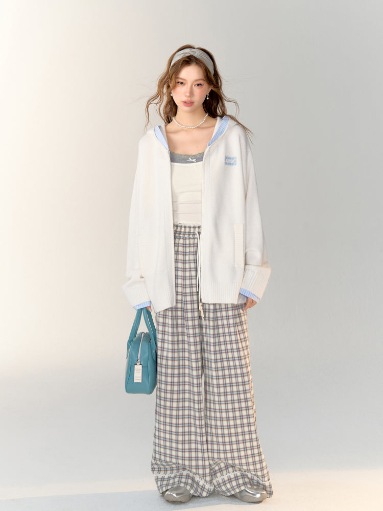 Lace-Trimmed Plaid Wide-Legged Pants - CHINASQUAD