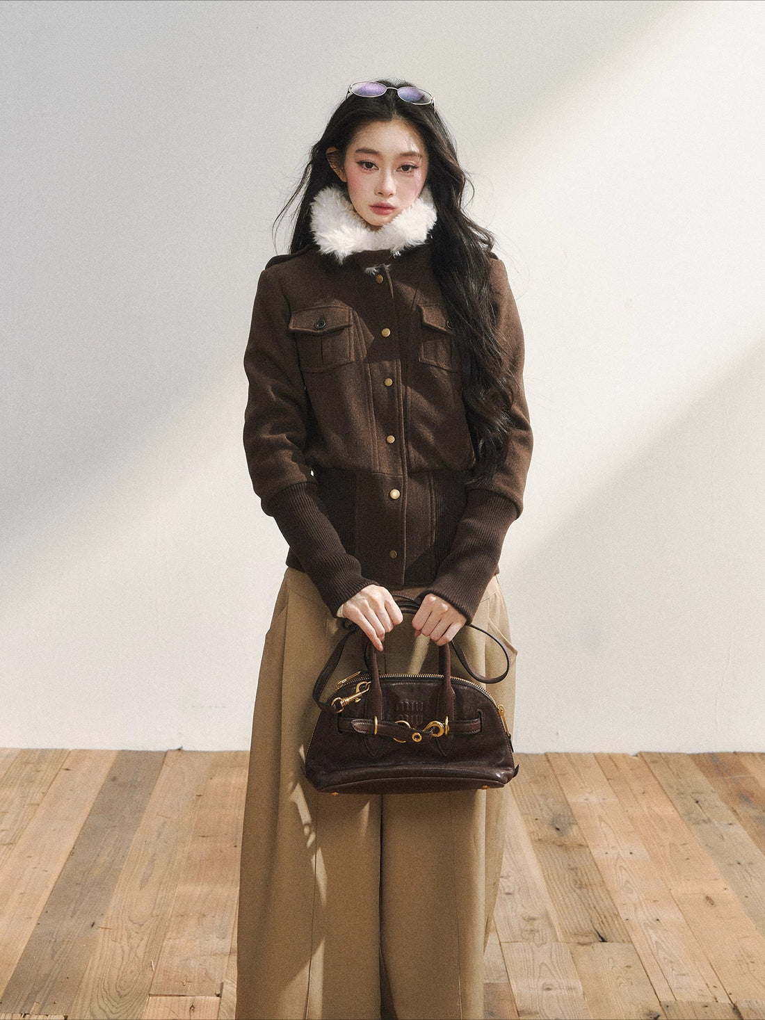 Vintage-Inspired Brown Fleece Lining Wool-Blend Jacket
