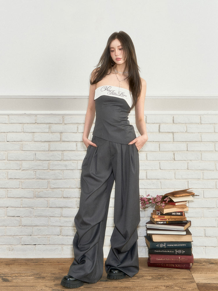 Short Patchwork Irregular Bustier & Pants Set - CHINASQUAD