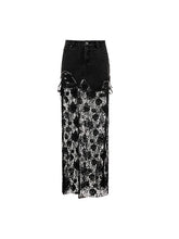 Black & Blue Lace Panel Denim Maxi Skirt - CHINASQUAD
