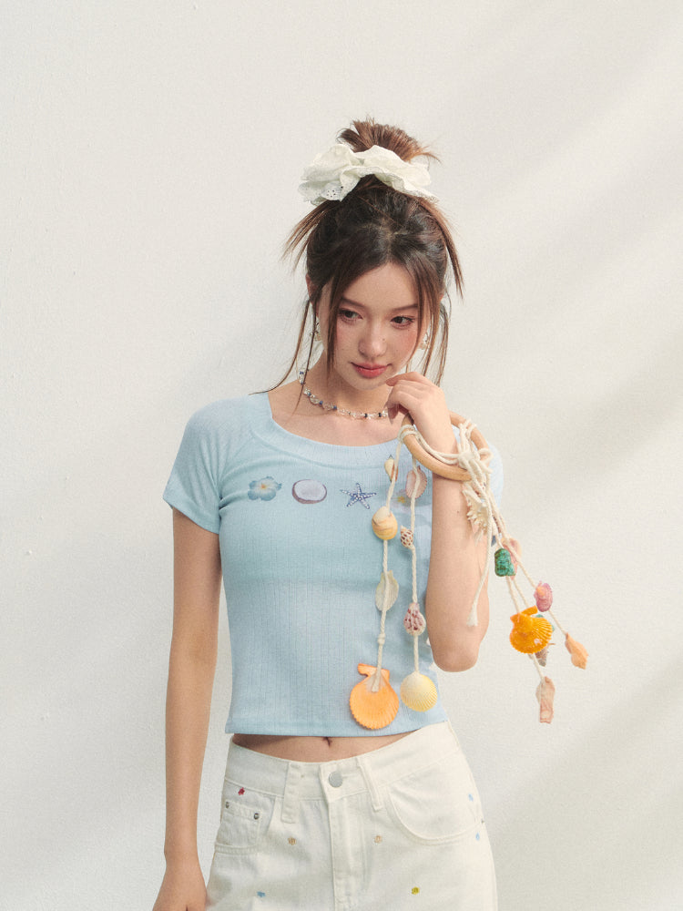 Crew Neck Printed Backless Embroidered T-Shirt - CHINASQUAD