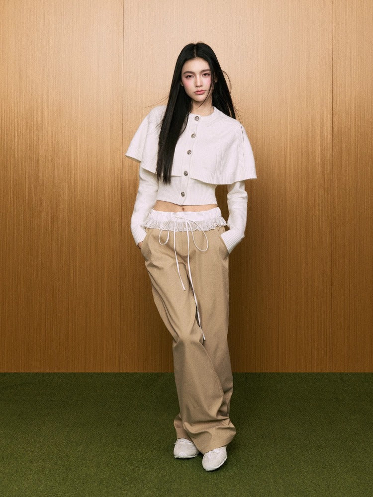 Lace Waist Wide-Leg Straight Pants - CHINASQUAD