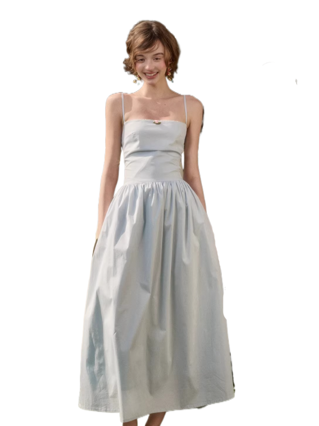 Baby Blue Bow-Tie Layered Maxi Dress