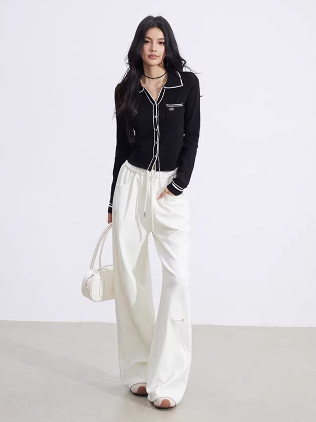 Sculpted Drape Curved-Leg Wide Pants