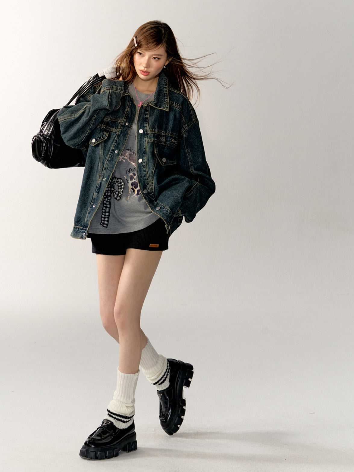 Cartoon Print 3D Bow Crew Neck Long Sleeve - CHINASQUAD