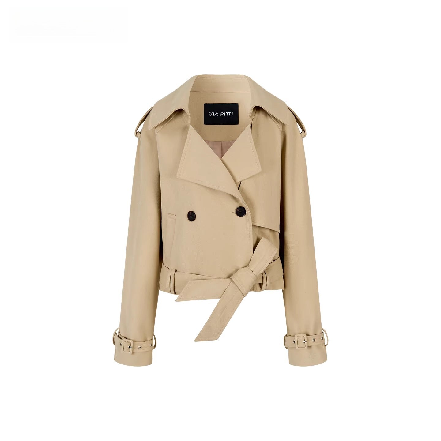 Lapel Collar Belted Cropped Trench Jacket - CHINASQUAD