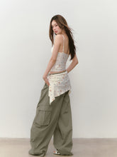 Wide-Leg Beaded Cargo Large Pockets Pants - CHINASQUAD