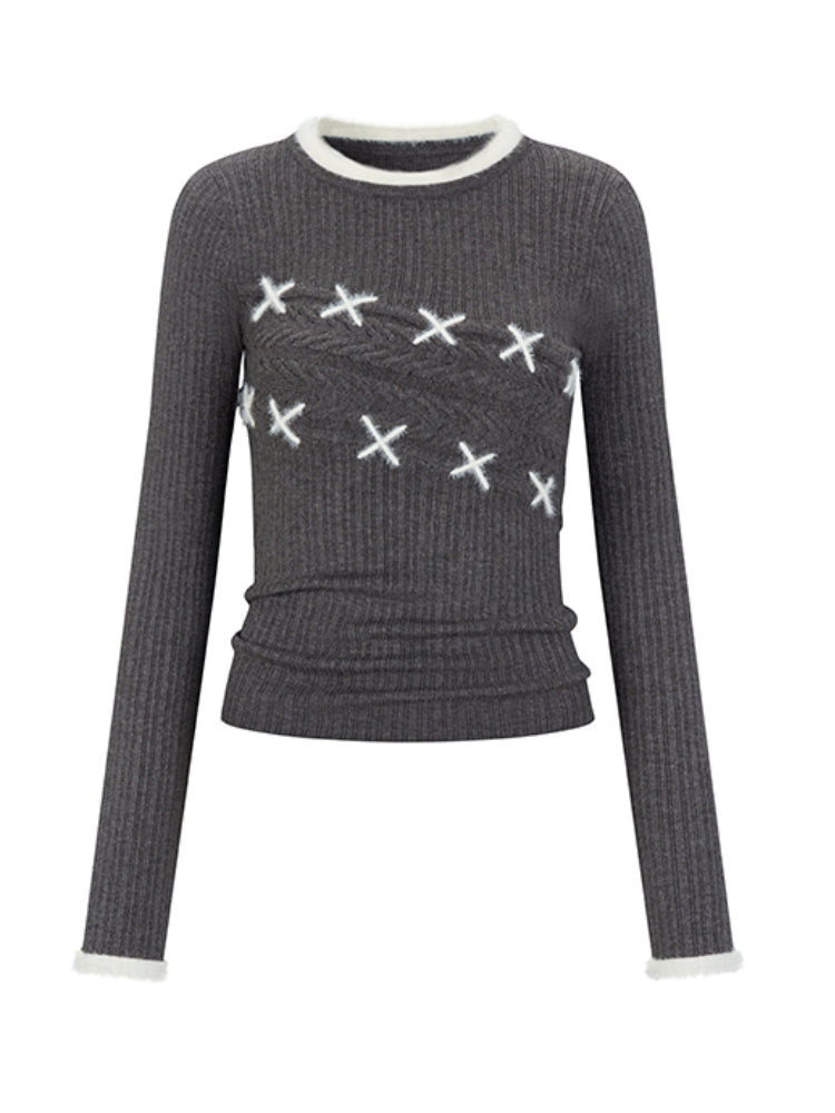 Textured Fur-Stitch Knit Sweater - CHINASQUAD