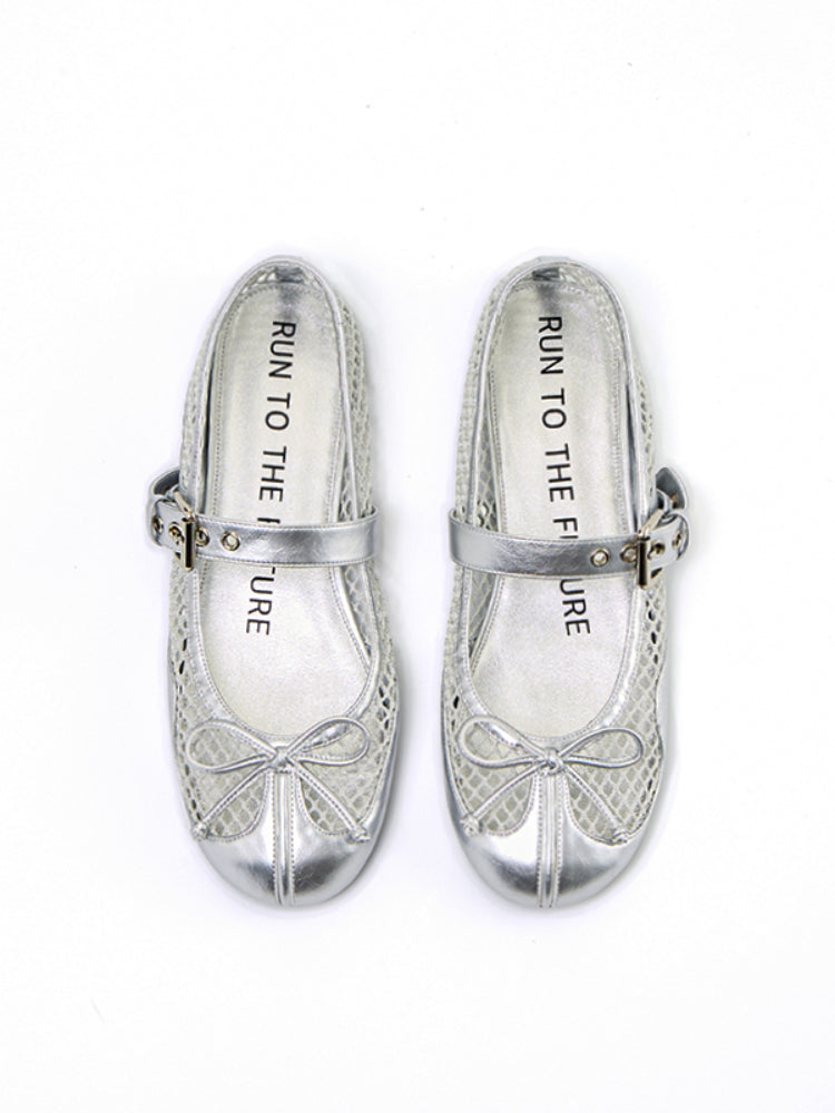 Fishing Net Woven Flat Mary Jane Shoes - CHINASQUAD