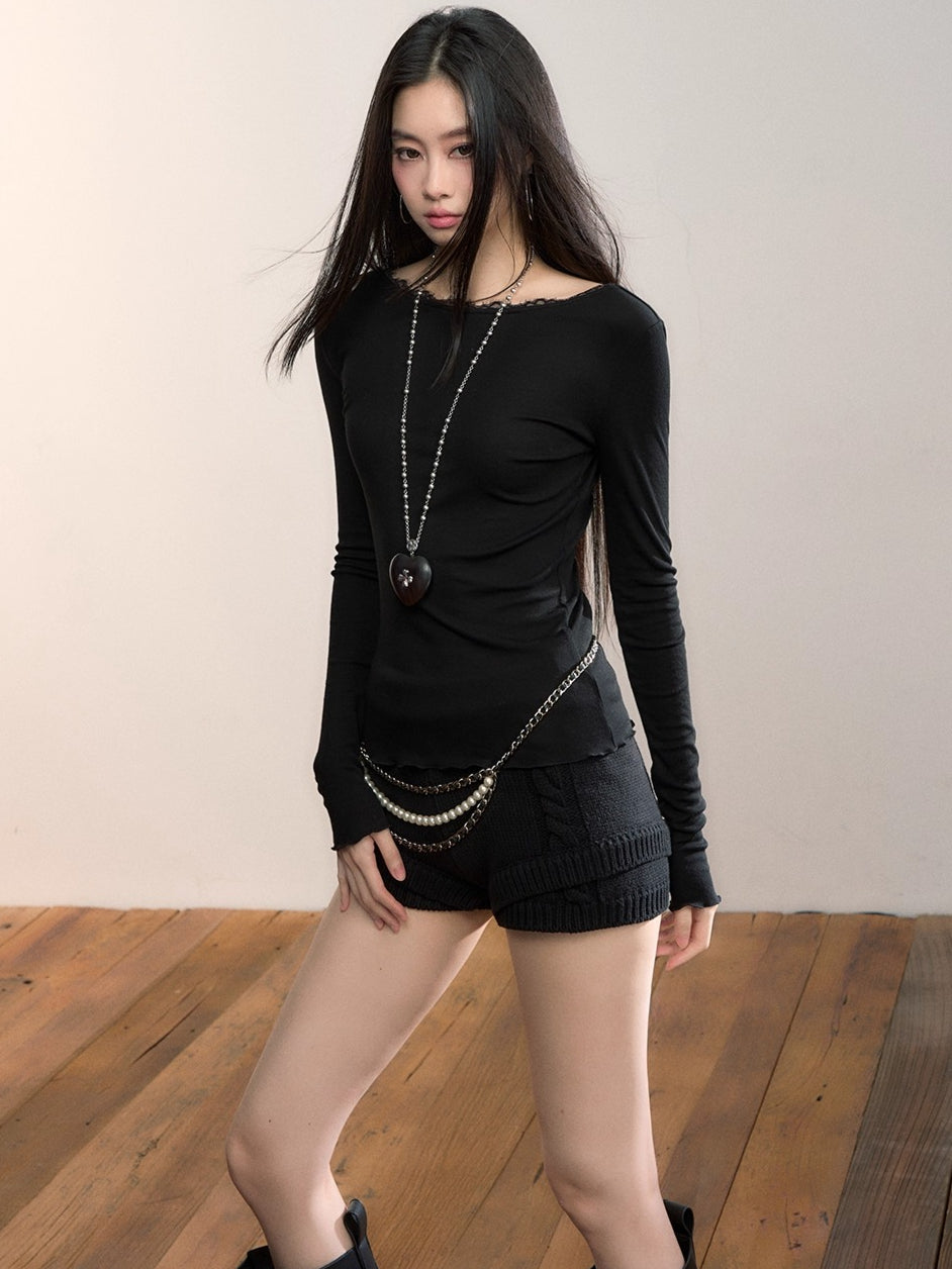 Textured Knit High-Waist Shorts