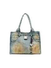 Distressed Printed Denim Tote Bag - CHINASQUAD