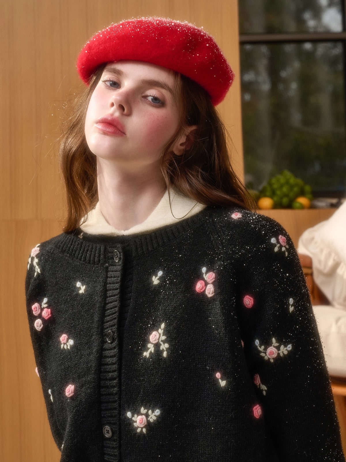 Hand-Embroidered Wool Cardigan