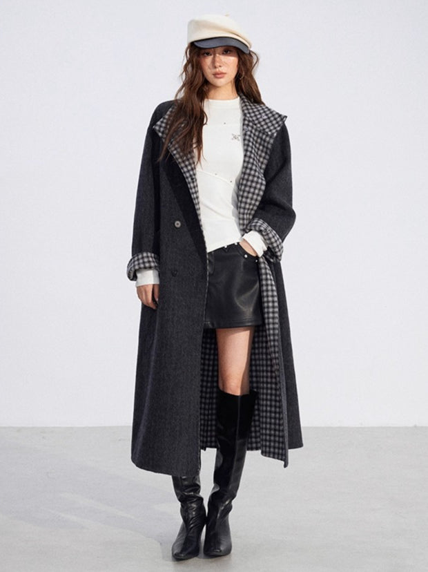 Plaid Wool-Blend Double-Faced Coat