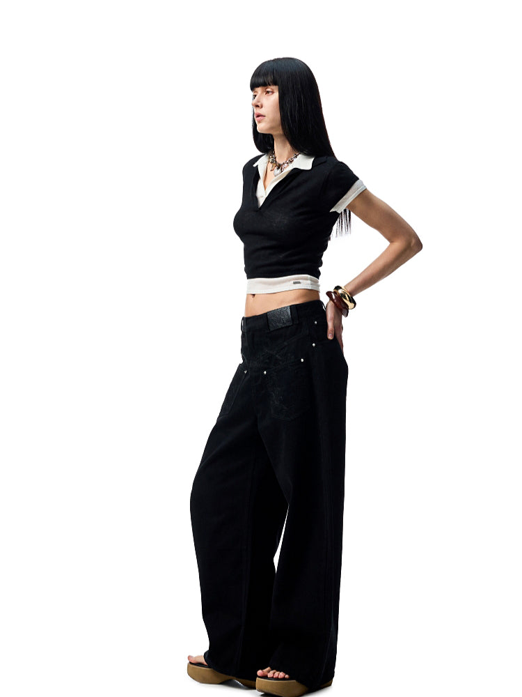 Color-Blocking Fake Two-piece Knit Polo Shirt - CHINASQUAD