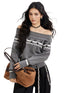 Fair Isle Off-Shoulder Knit Sweater - CHINASQUAD