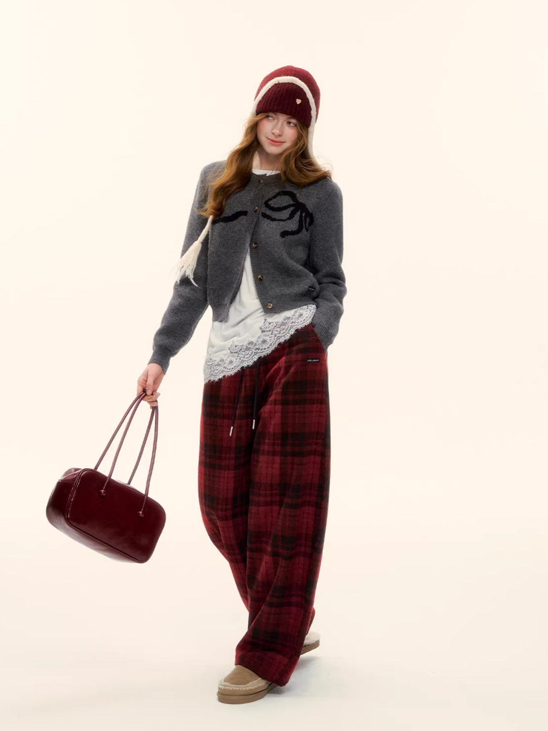 Vintage Wool-Blend Drawstring Wide-Leg Pants