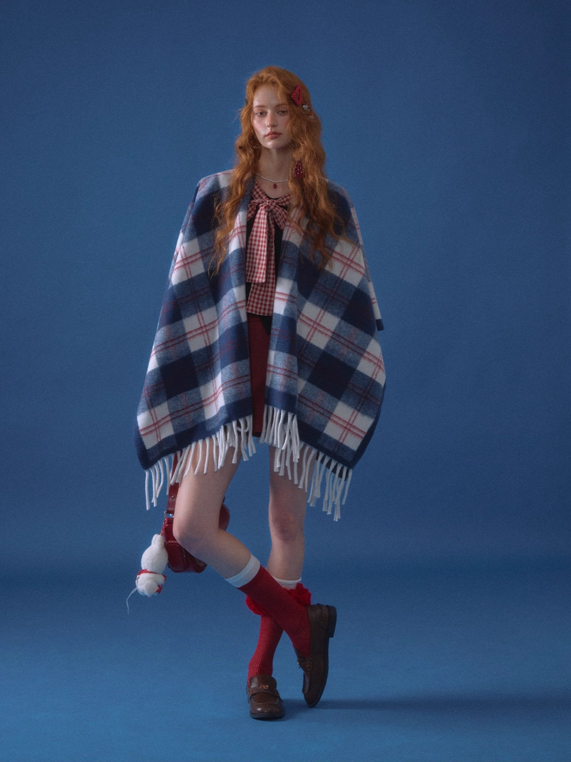 Color-Block Plaid Tassel Shawl Scarf - CHINASQUAD