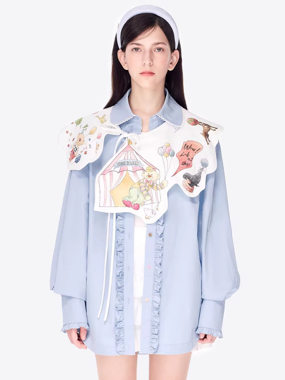 Detachable Cape Shirt Mid-Length Jacket